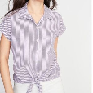 Old Navy Purple Stripe Tie Front Button Down S Dressy Casual / Preppy